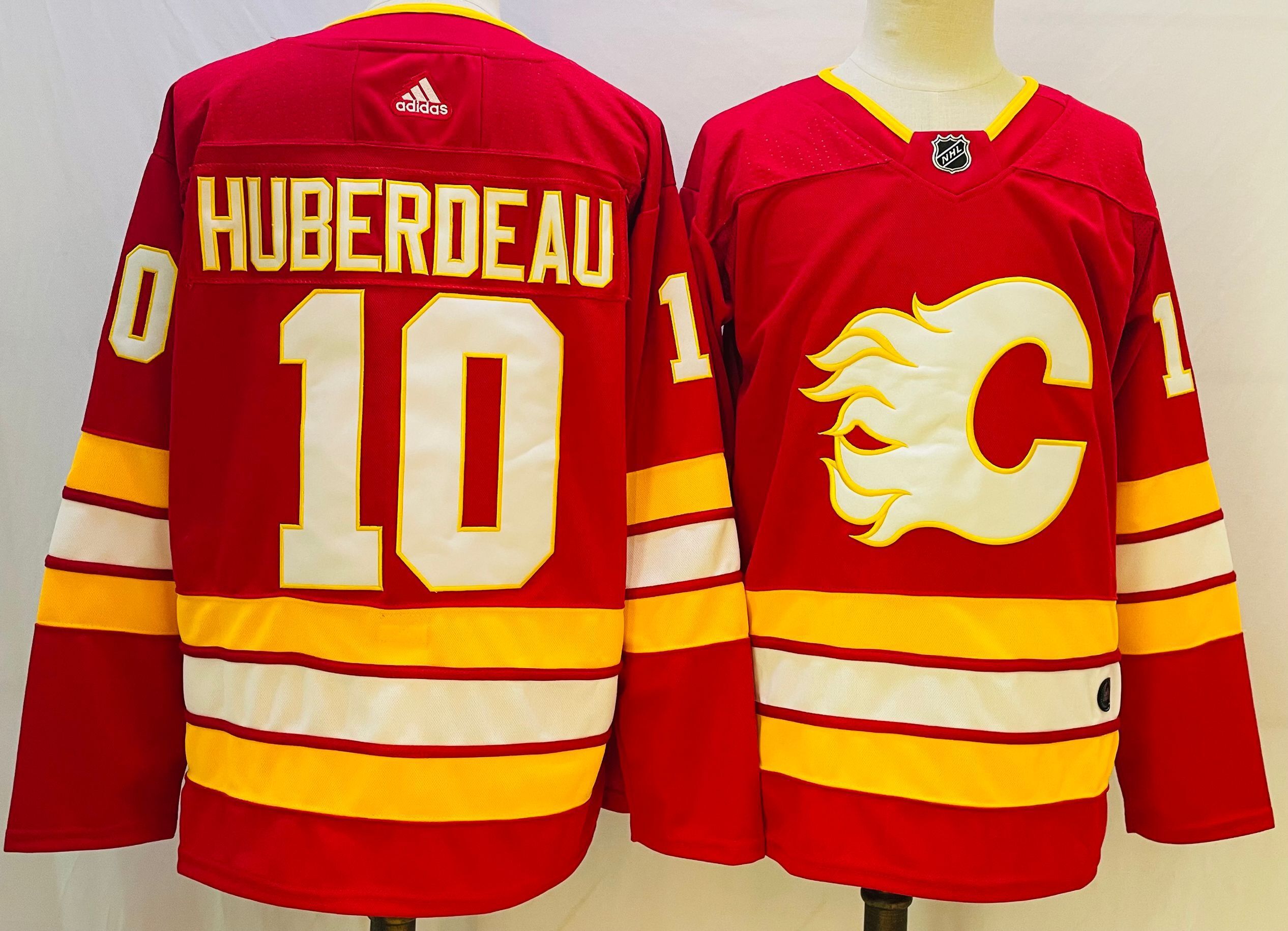 Men Calgary Flames 10 Huberdeau Red Throwback 2022 Adidas NHL Jersey